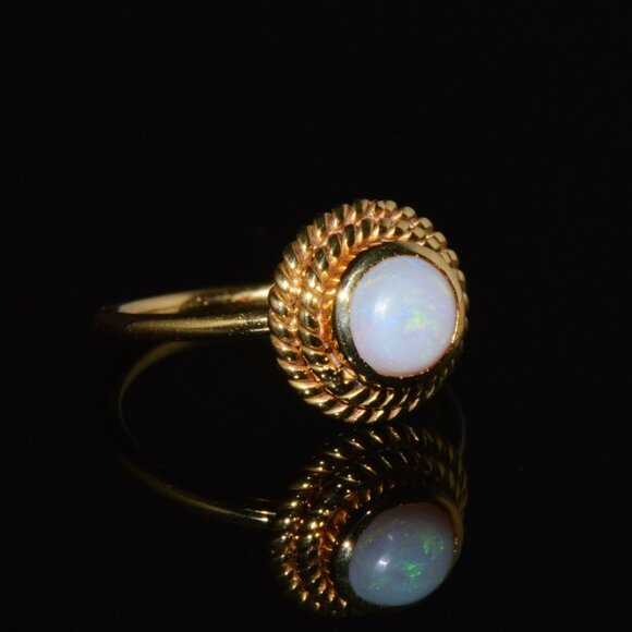 Certified Natural 1.18Cts Cabochon Opal 750 18K Solid Gold Bezel Filigree Ring - Picture 2 of 10